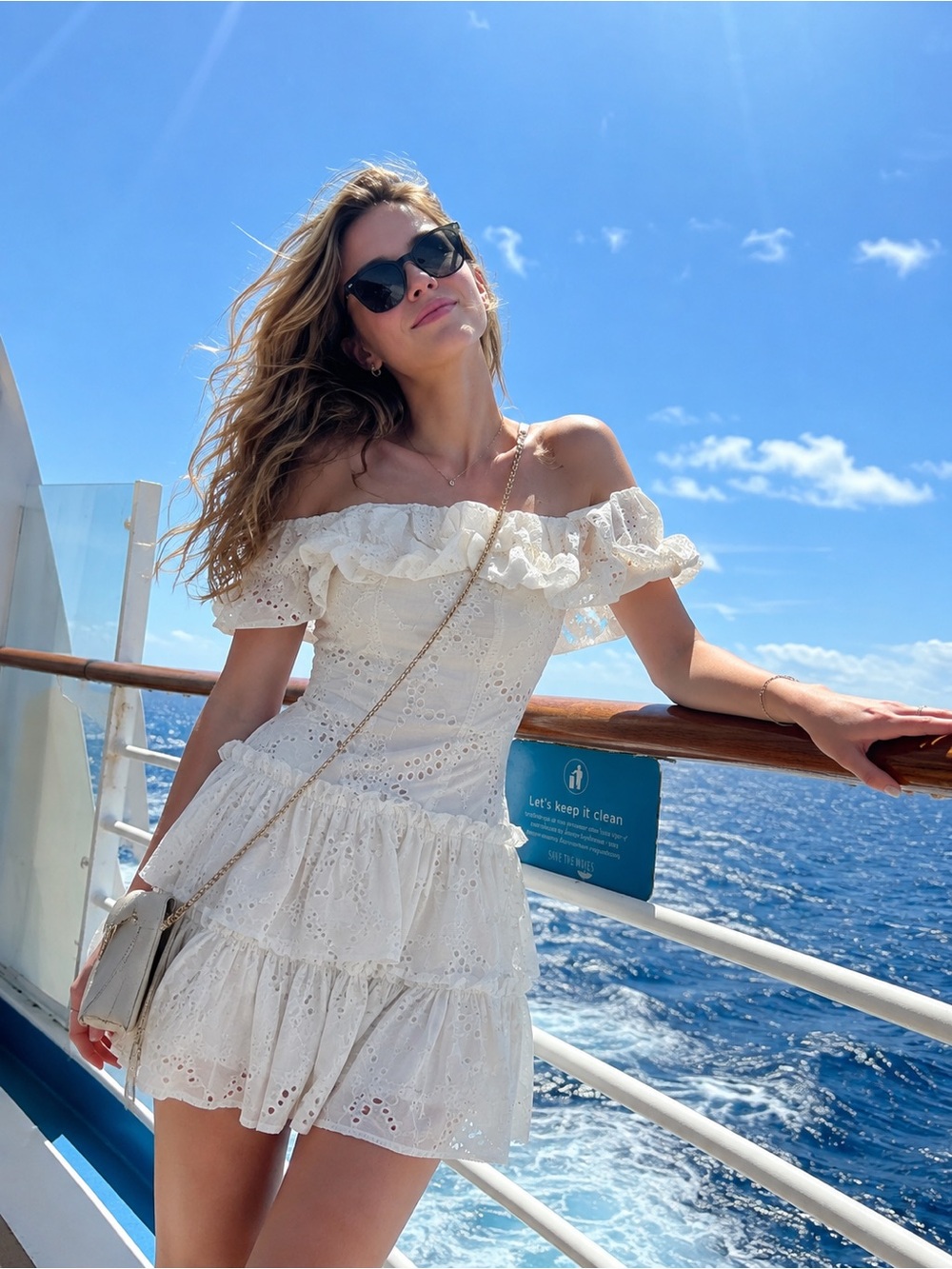 KPYTOMOA White Off-Shoulder Eyelet Ruffle Mini Dress